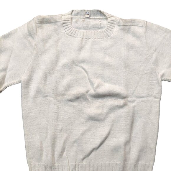 Vintage 1940s-1950s White Long Sleeve Knit Crewneck Sweater X Small - Picture 3 of 7